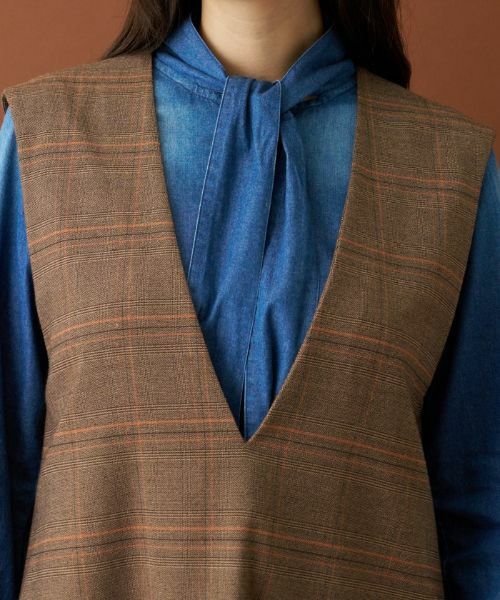 Leilian / レリアン ロング・マキシ丈ワンピース | チェックVネックジャンパースカート | 詳細7