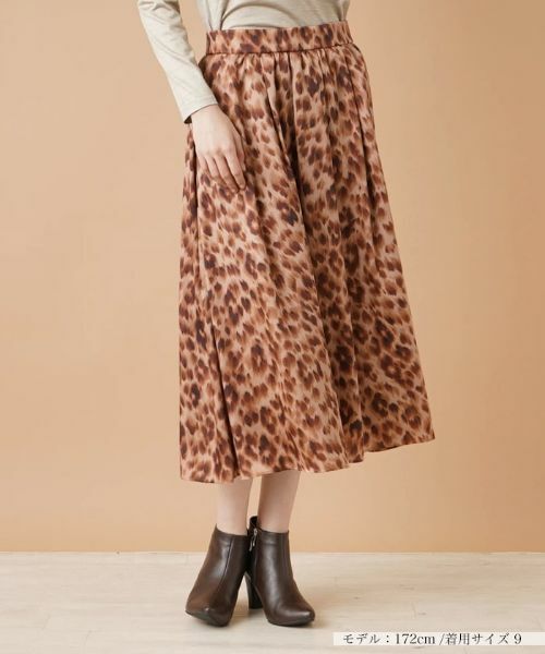 Leilian/レリアン レオパード柄フレアスカート ブラウン系 11(L)
