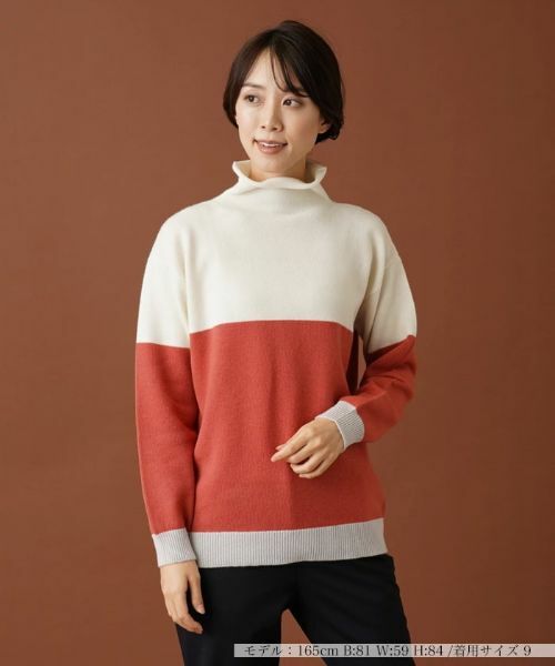 Leilian/レリアン カラーブロックハイネックニット レッド 9(M) Leilian/レリアン カラーブロックハイネックニット レッド 9(M)