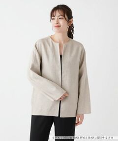 Leilian / レリアン テーラードジャケット | 綿麻ノーカラージャケット