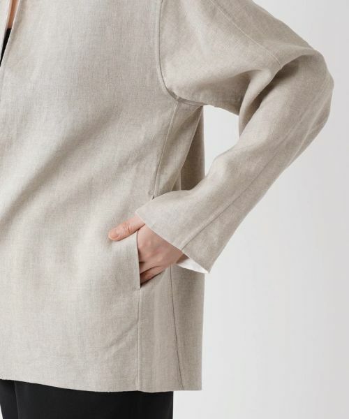 Leilian / レリアン テーラードジャケット | 綿麻ノーカラージャケット | 詳細10