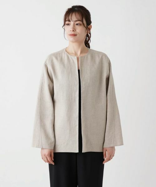 Leilian / レリアン テーラードジャケット | 綿麻ノーカラージャケット | 詳細4