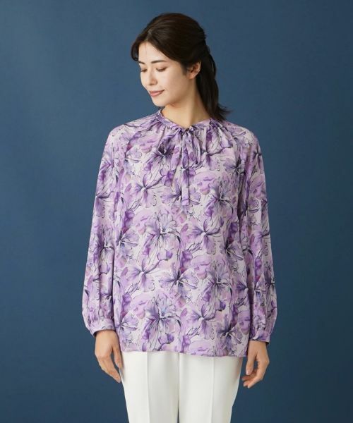 Leilian / レリアン シャツ・ブラウス | フラワープリントリボンブラウス | 詳細4