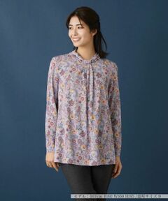 Leilian / レリアン カットソー | ボタニカル柄ボウタイ風カットソー【BINDA】