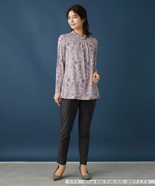 Leilian / レリアン カットソー | ボタニカル柄ボウタイ風カットソー【BINDA】 | 詳細4