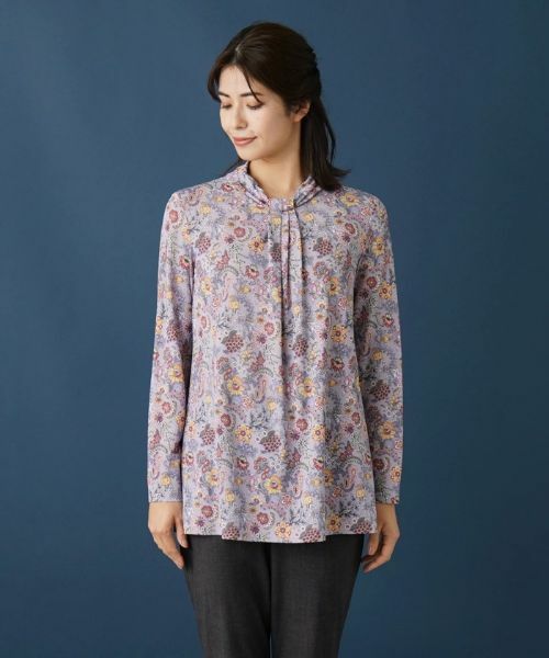 Leilian / レリアン カットソー | ボタニカル柄ボウタイ風カットソー【BINDA】 | 詳細7