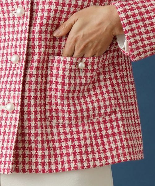 Leilian / レリアン テーラードジャケット | 千鳥格子柄ノーカラージャケット | 詳細10