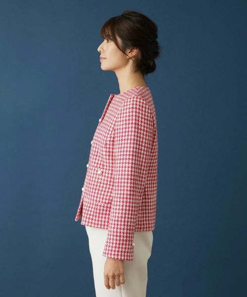 Leilian / レリアン テーラードジャケット | 千鳥格子柄ノーカラージャケット | 詳細5