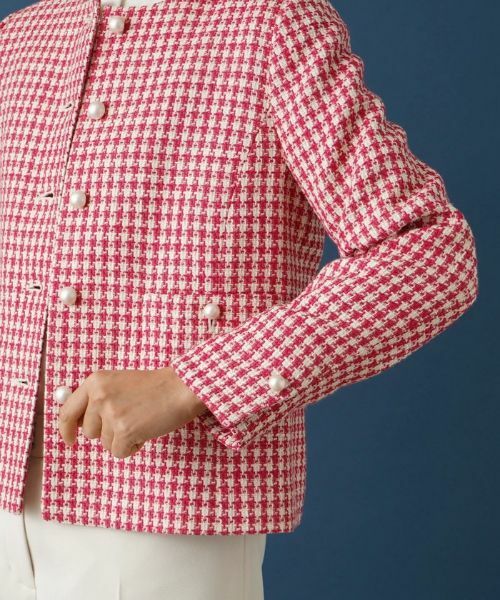 Leilian / レリアン テーラードジャケット | 千鳥格子柄ノーカラージャケット | 詳細9