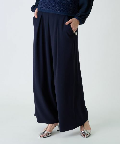 Leilian/レリアン 【店舗人気】ワイドパンツ ネイビー 7(S)