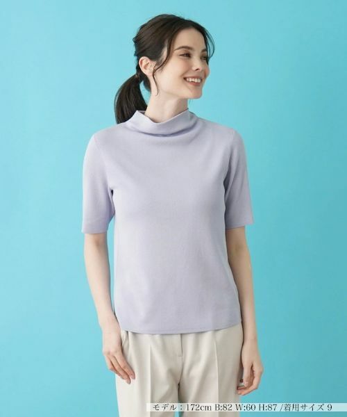 Leilian/レリアン ハイネック半袖カットソー サックスブルー 11(L)