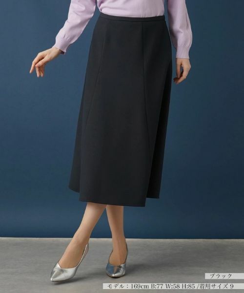 Leilian / レリアン ミニ・ひざ丈スカート | 無地フレアスカート(ブラック)