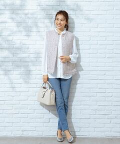 Leilian / レリアン テーラードジャケット | ノーカラーツイードベスト