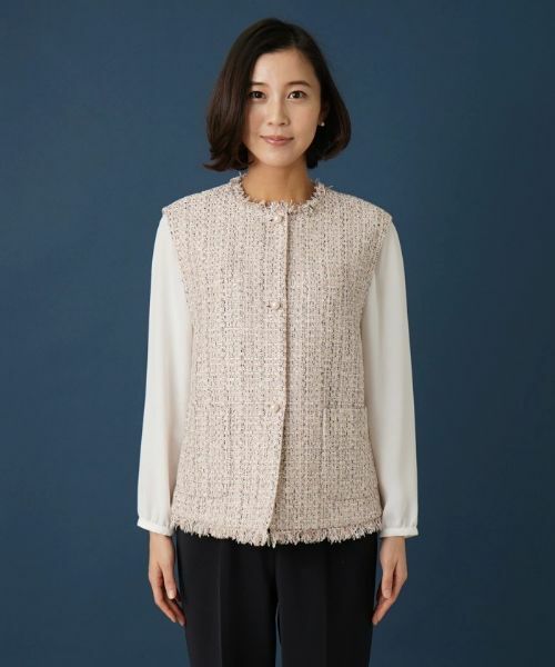 Leilian / レリアン テーラードジャケット | ノーカラーツイードベスト | 詳細7