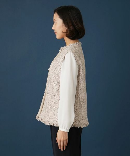 Leilian / レリアン テーラードジャケット | ノーカラーツイードベスト | 詳細8