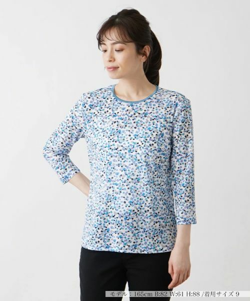 Leilian/レリアン ドットプリント7分袖カットソー スカイブルー 7(S) Leilian/レリアン ドットプリント7分袖カットソー スカイブルー 7(S)