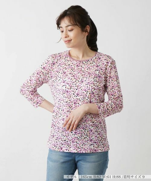 Leilian/レリアン ドットプリント7分袖カットソー ピンク系 9(M) Leilian/レリアン ドットプリント7分袖カットソー ピンク系 9(M)