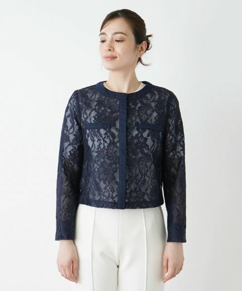 Leilian / レリアン テーラードジャケット | 総レースノーカラージャケット | 詳細13