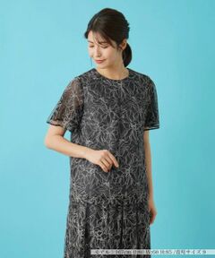 Leilian / レリアン シャツ・ブラウス | フラワー刺繍半袖プルオーバーブラウス