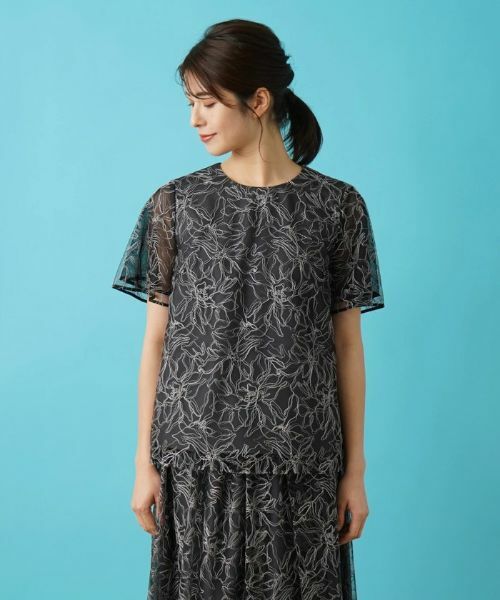 Leilian / レリアン シャツ・ブラウス | フラワー刺繍半袖プルオーバーブラウス | 詳細4