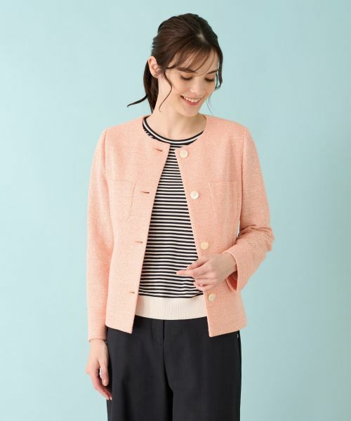 Leilian / レリアン テーラードジャケット | ノーカラージャケット(ライトオレンジ)