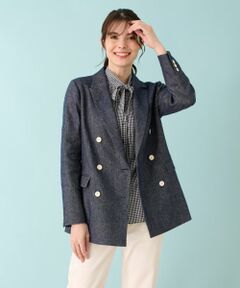 Leilian / レリアン テーラードジャケット | ストレッチデニム調ダブルブレストジャケット