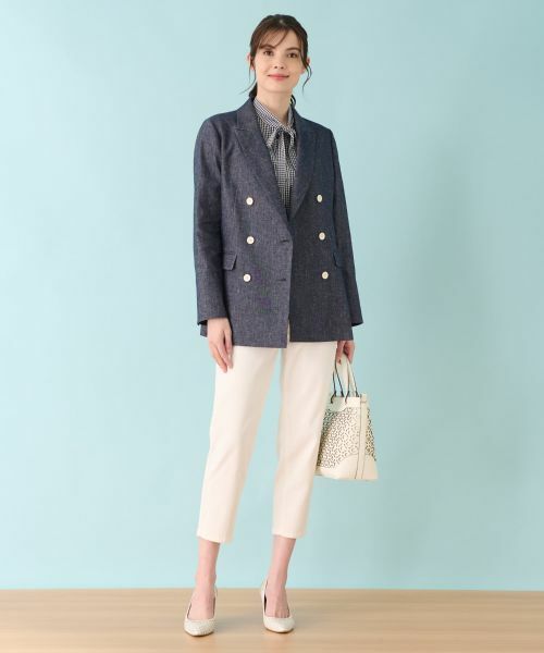 Leilian / レリアン テーラードジャケット | ストレッチデニム調ダブルブレストジャケット | 詳細1