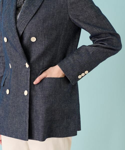 Leilian / レリアン テーラードジャケット | ストレッチデニム調ダブルブレストジャケット | 詳細11