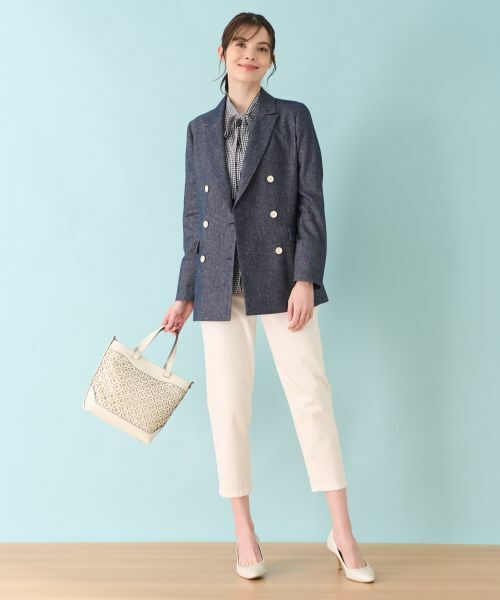 Leilian / レリアン テーラードジャケット | ストレッチデニム調ダブルブレストジャケット | 詳細14