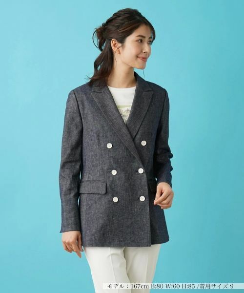 Leilian / レリアン テーラードジャケット | ストレッチデニム調ダブルブレストジャケット | 詳細19