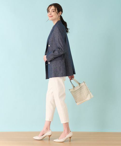 Leilian / レリアン テーラードジャケット | ストレッチデニム調ダブルブレストジャケット | 詳細2