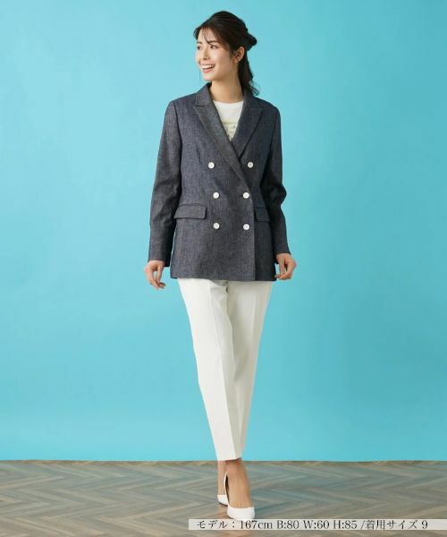 Leilian / レリアン テーラードジャケット | ストレッチデニム調ダブルブレストジャケット | 詳細20