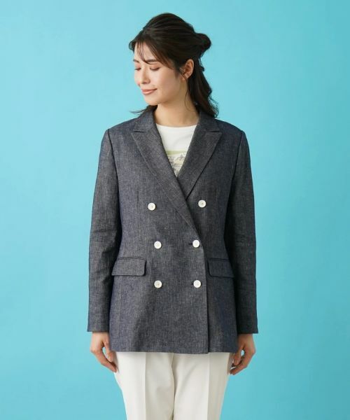 Leilian / レリアン テーラードジャケット | ストレッチデニム調ダブルブレストジャケット | 詳細23