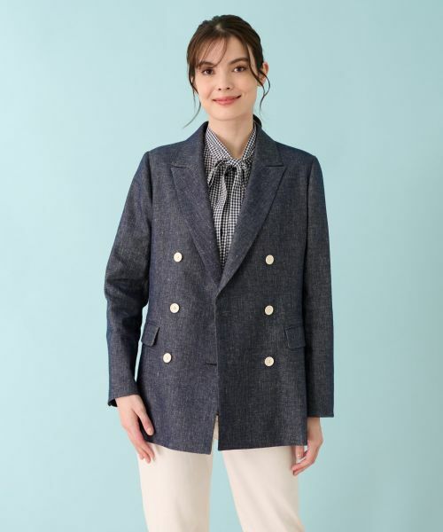 Leilian / レリアン テーラードジャケット | ストレッチデニム調ダブルブレストジャケット | 詳細3