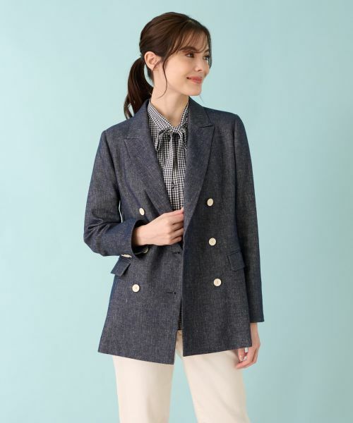 Leilian / レリアン テーラードジャケット | ストレッチデニム調ダブルブレストジャケット | 詳細4