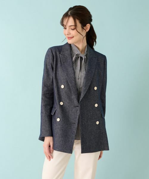 Leilian / レリアン テーラードジャケット | ストレッチデニム調ダブルブレストジャケット | 詳細5