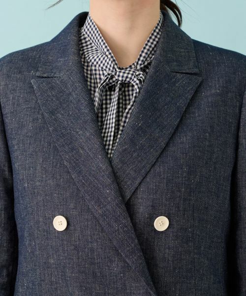 Leilian / レリアン テーラードジャケット | ストレッチデニム調ダブルブレストジャケット | 詳細9