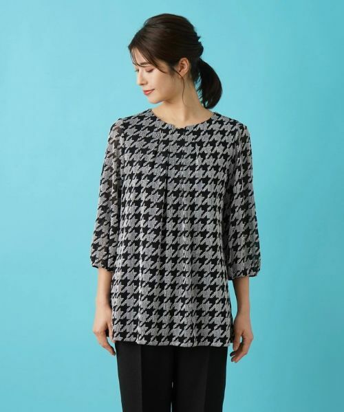 Leilian / レリアン シャツ・ブラウス | 洗える千鳥格子柄刺繍プルオーバーブラウス【パワーネット素材】 | 詳細4