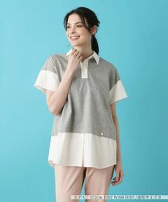 Leilian / レリアン シャツ・ブラウス | シャツ切替え半袖プルオーバー