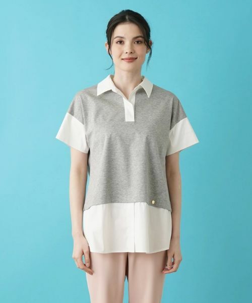 Leilian / レリアン シャツ・ブラウス | シャツ切替え半袖プルオーバー | 詳細4