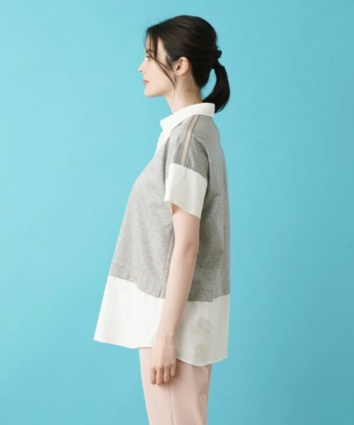 Leilian / レリアン シャツ・ブラウス | シャツ切替え半袖プルオーバー | 詳細5