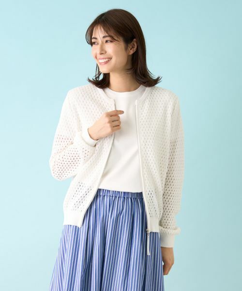 Leilian / レリアン カーディガン・ボレロ | アイレット柄前ジップカーディガン | 詳細2