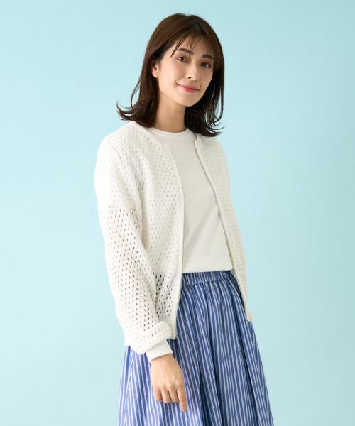 Leilian / レリアン カーディガン・ボレロ | アイレット柄前ジップカーディガン | 詳細3