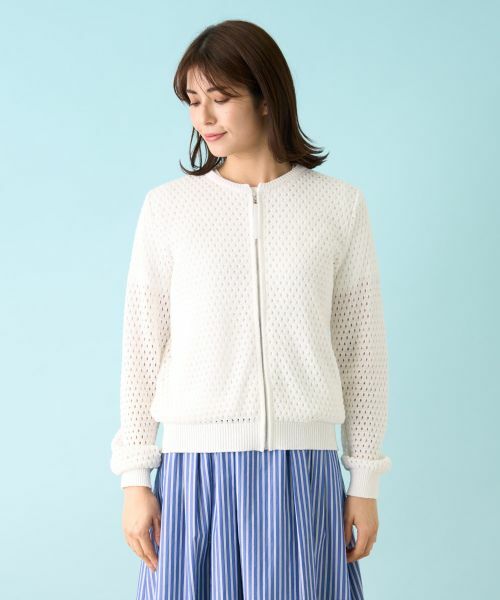 Leilian / レリアン カーディガン・ボレロ | アイレット柄前ジップカーディガン | 詳細4