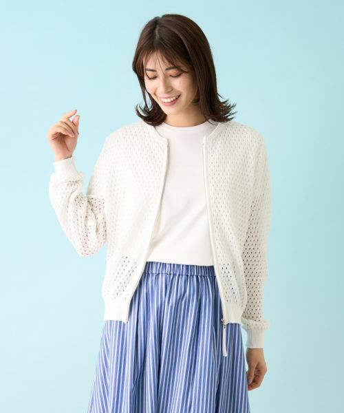 Leilian / レリアン カーディガン・ボレロ | アイレット柄前ジップカーディガン | 詳細5