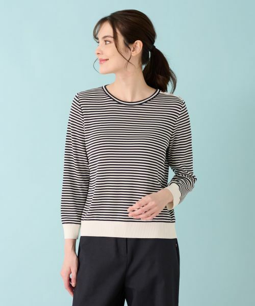 Leilian / レリアン ニット・セーター | ボーダーニットインナー(ネイビー)