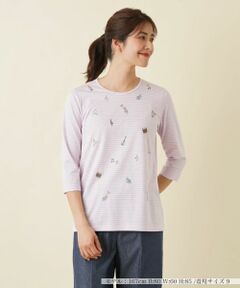 Leilian / レリアン Tシャツ | 7分袖ボーダーカットソー