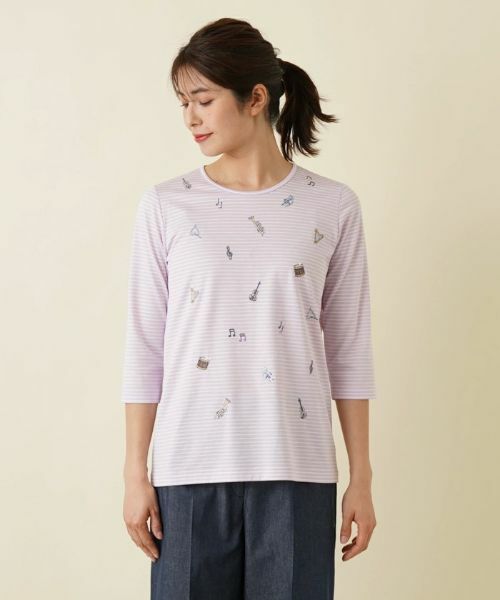 Leilian / レリアン Tシャツ | 7分袖ボーダーカットソー | 詳細12