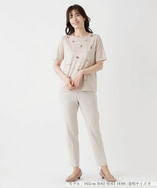 Leilian / レリアン Tシャツ | フルーツ刺繍ボーダーTシャツ | 詳細1