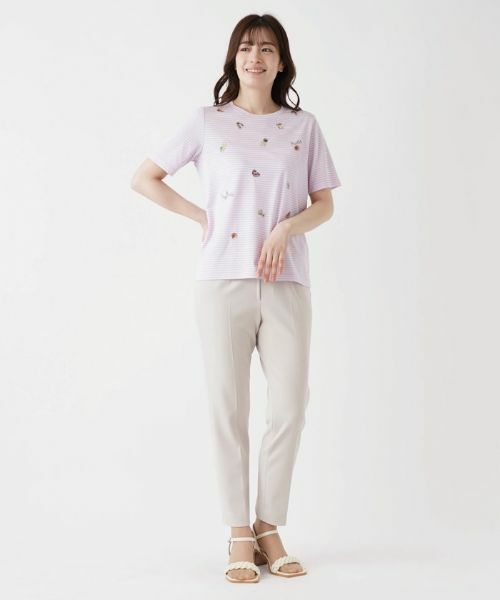 Leilian / レリアン Tシャツ | フルーツ刺繍ボーダーTシャツ | 詳細17